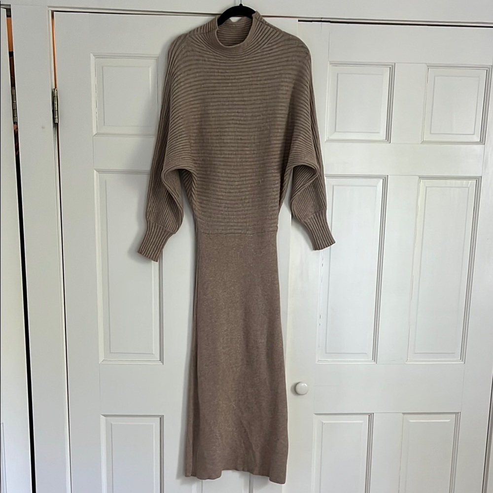 Anthropologie Taupe Ribbed Knit Maxi Dress